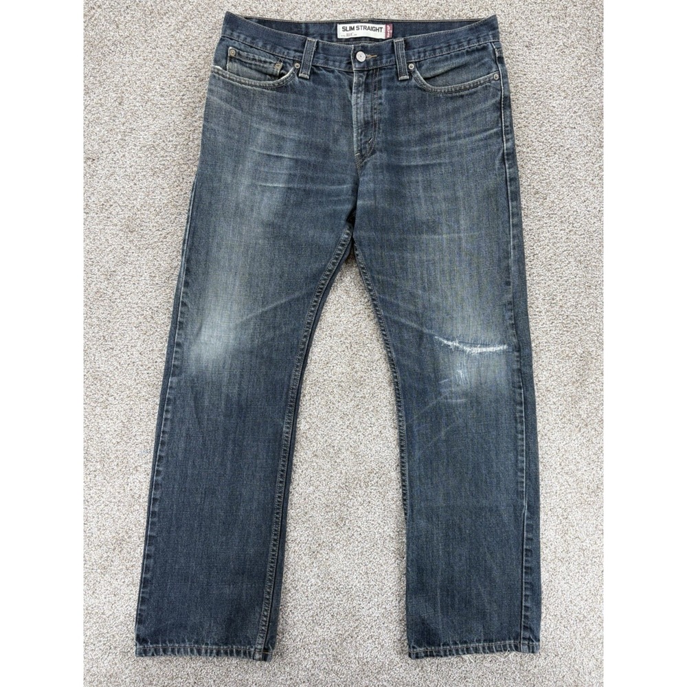 Vintage Levis 514 Slim Jean Mens 34x32 Blue Rip-Repair American Ranch Cowboy Y2K